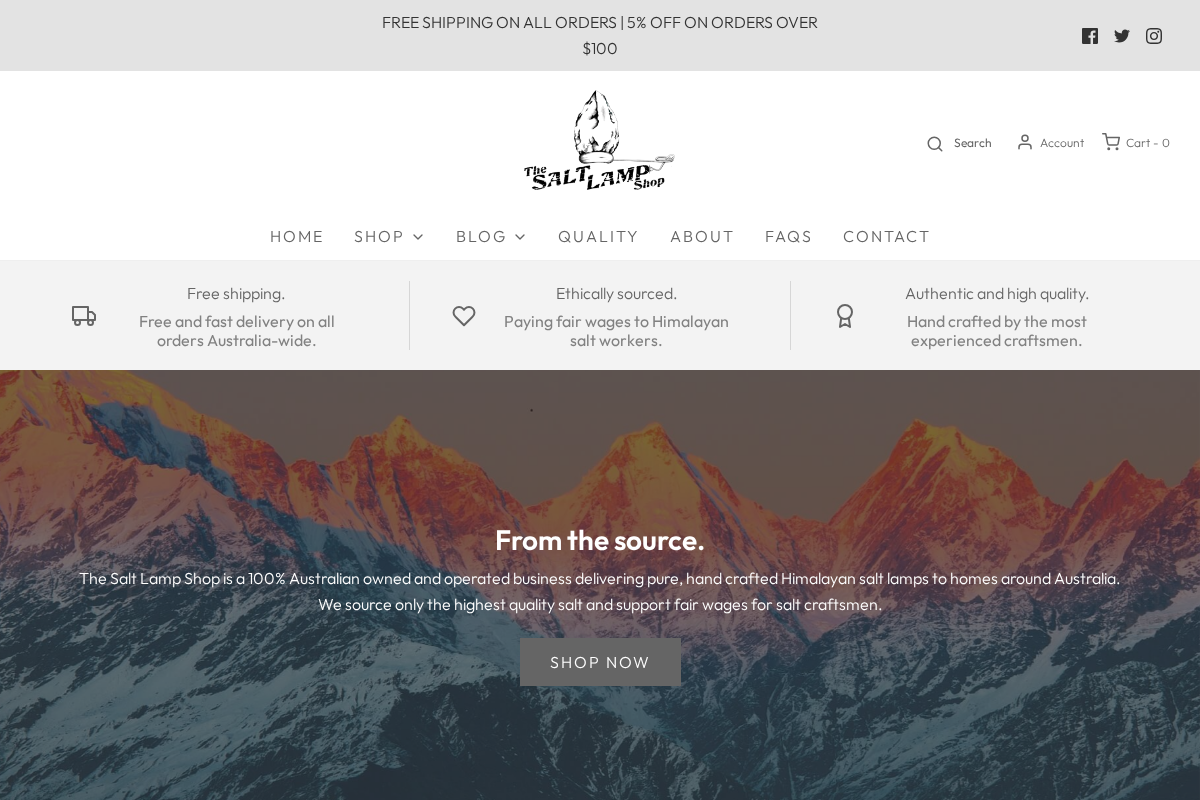 The Salt Lamp Shop homepage screenshot
