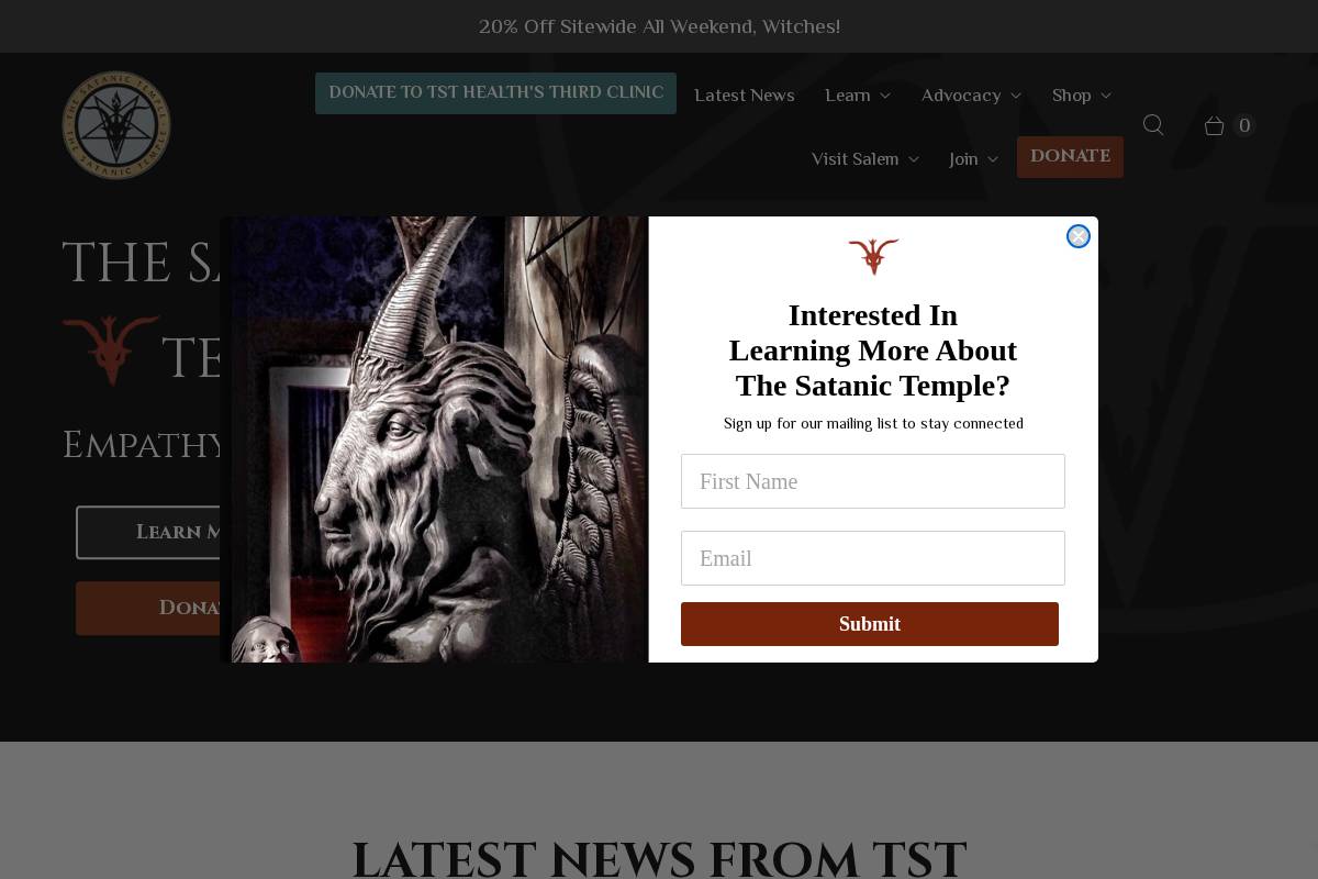 The Satanic Temple homepage screenshot