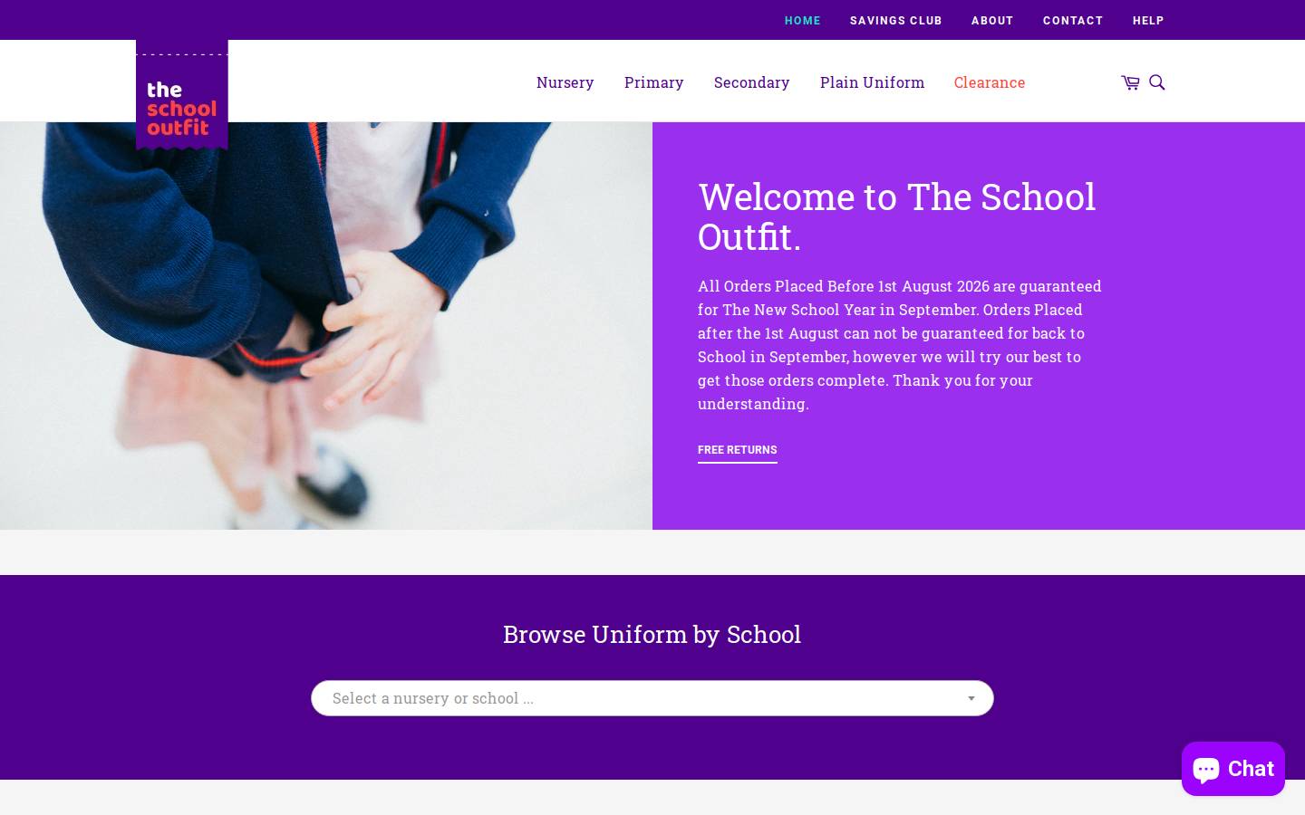 Theschooloutfit homepage screenshot