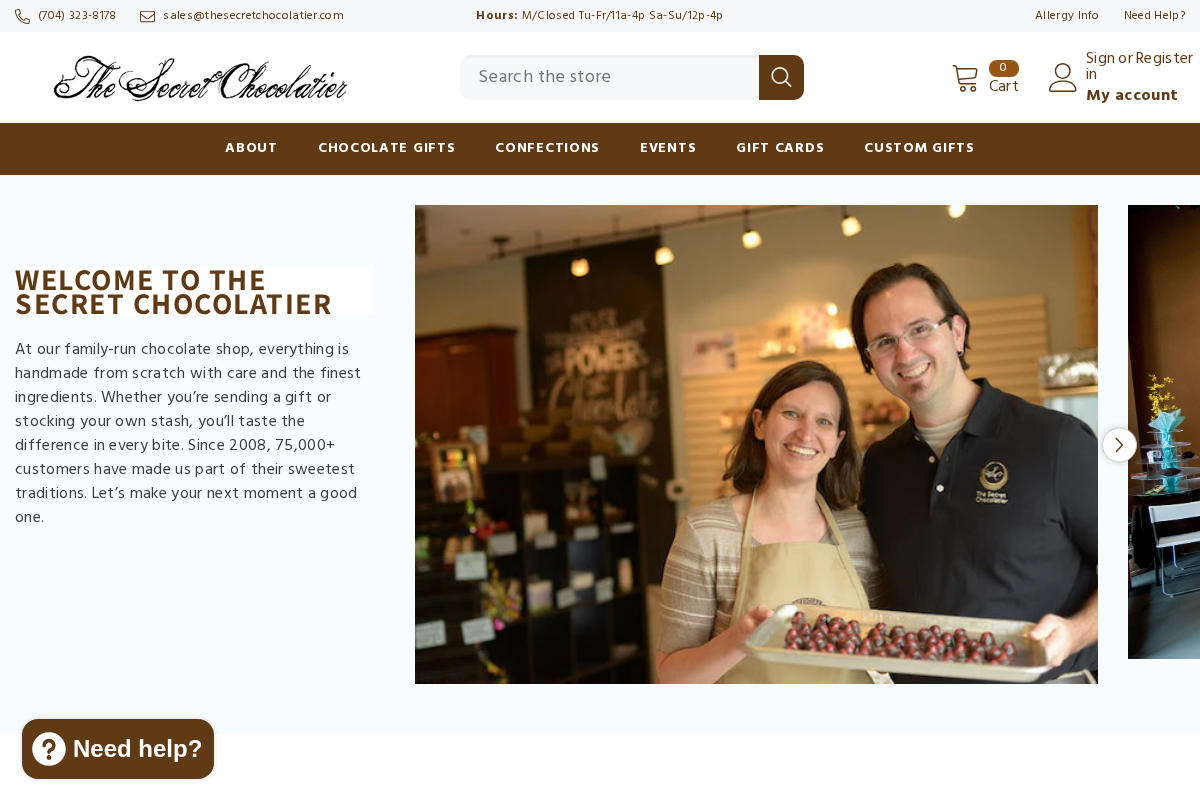 thesecretchocolatier.com homepage screenshot