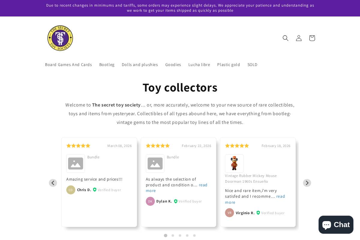 thesecrettoysociety.com homepage screenshot