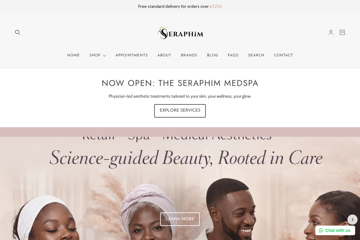 Seraphim Beauty homepage screenshot