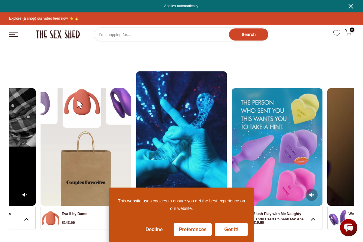 The Sex Shed homepage screenshot
