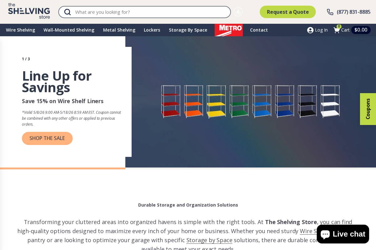 The Shelving Store homepage screenshot
