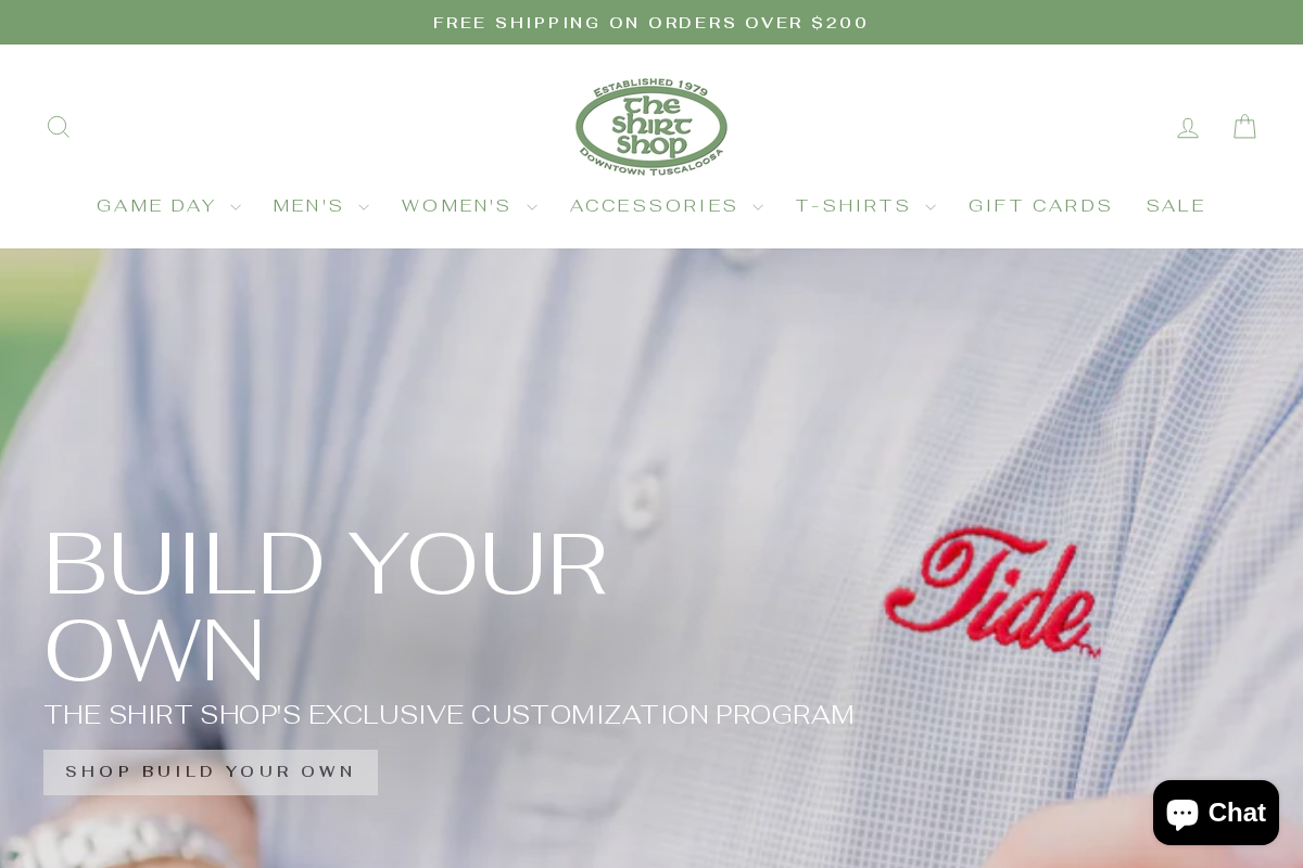 The Shirt Shop homepage screenshot