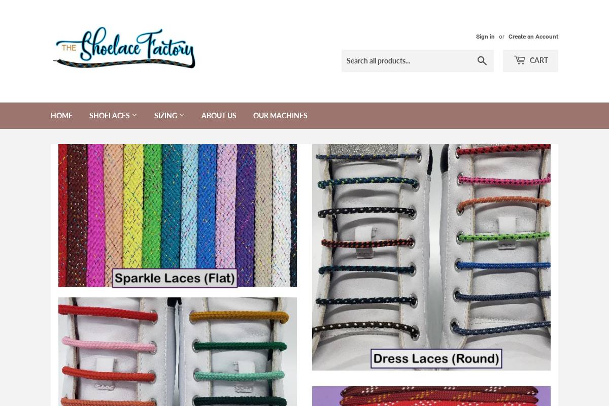 theshoelacefactory.com homepage screenshot