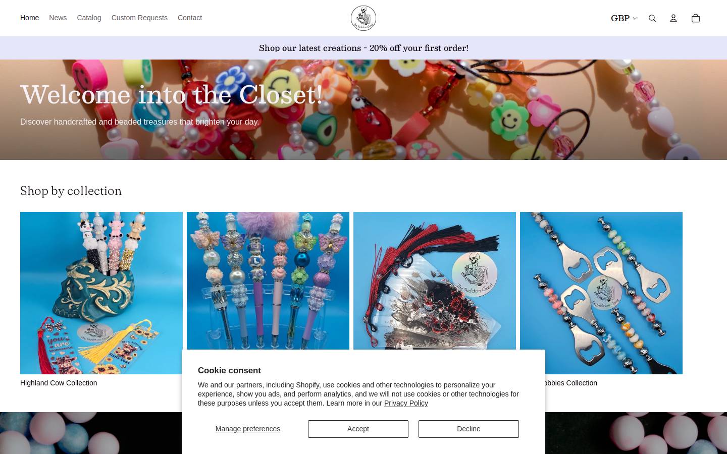 theskeletoncloset.com homepage screenshot