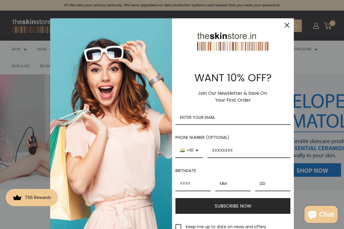 theskinstore.in homepage screenshot