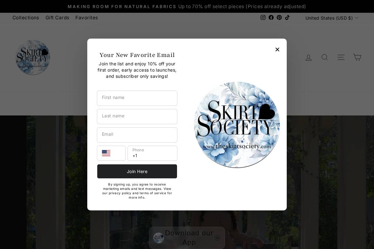 theskirtsociety.com homepage screenshot