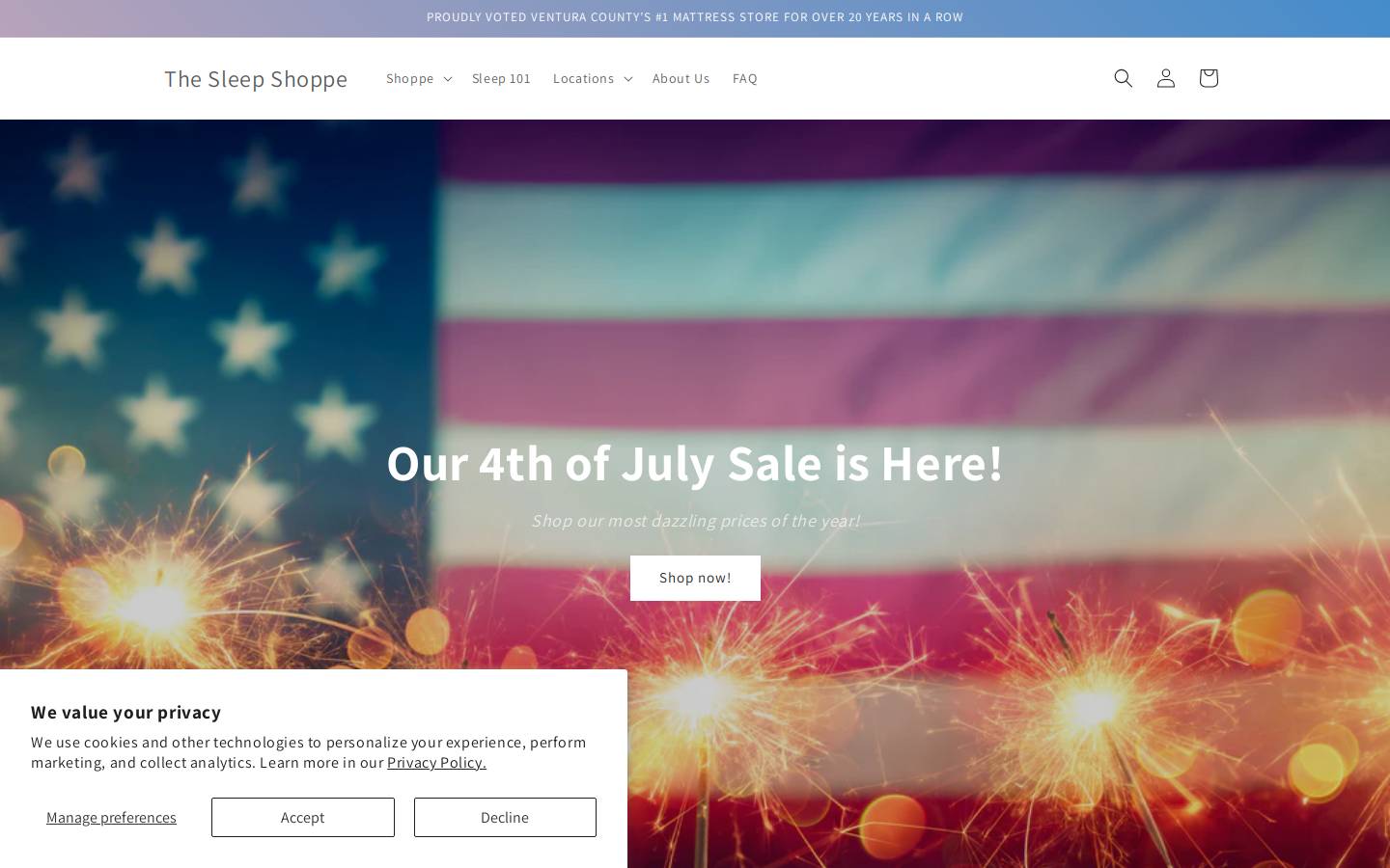 thesleepshoppe.com homepage screenshot
