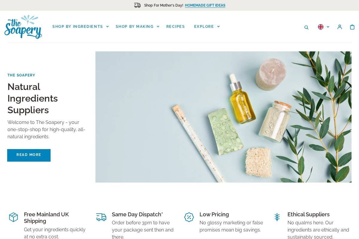 TheSoapery homepage screenshot