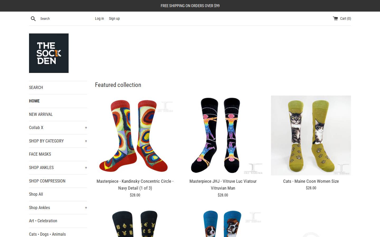 thesockden.com homepage screenshot