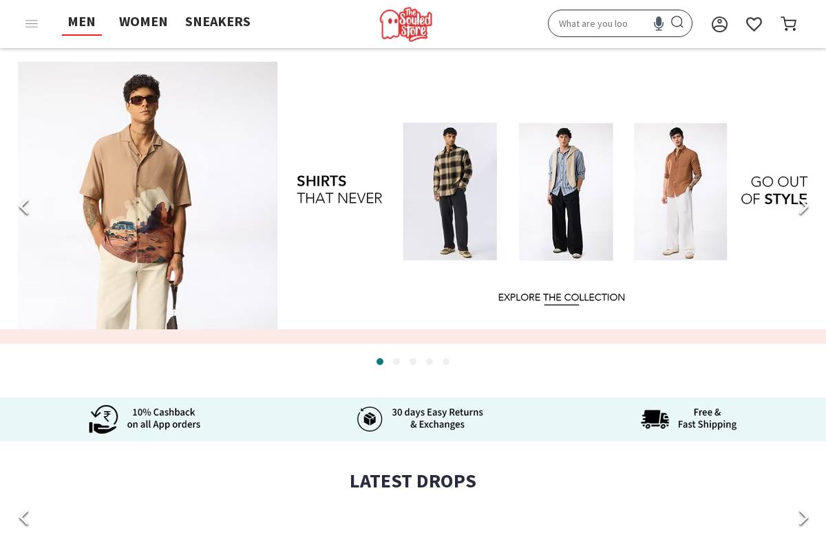 Thesouledstore homepage screenshot
