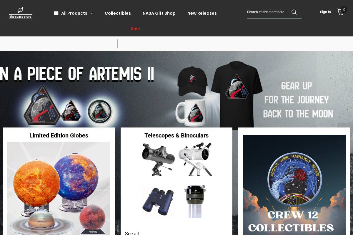 Thespacestore homepage screenshot