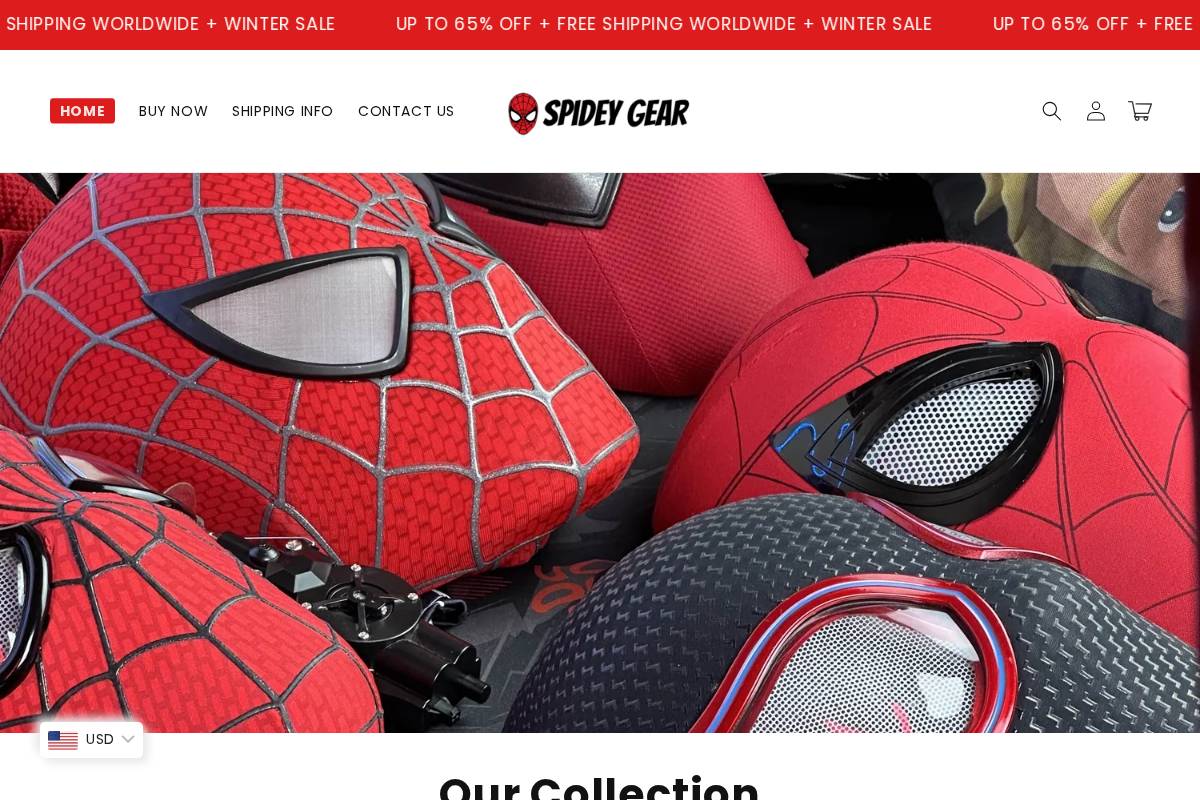 Thespideygear homepage screenshot