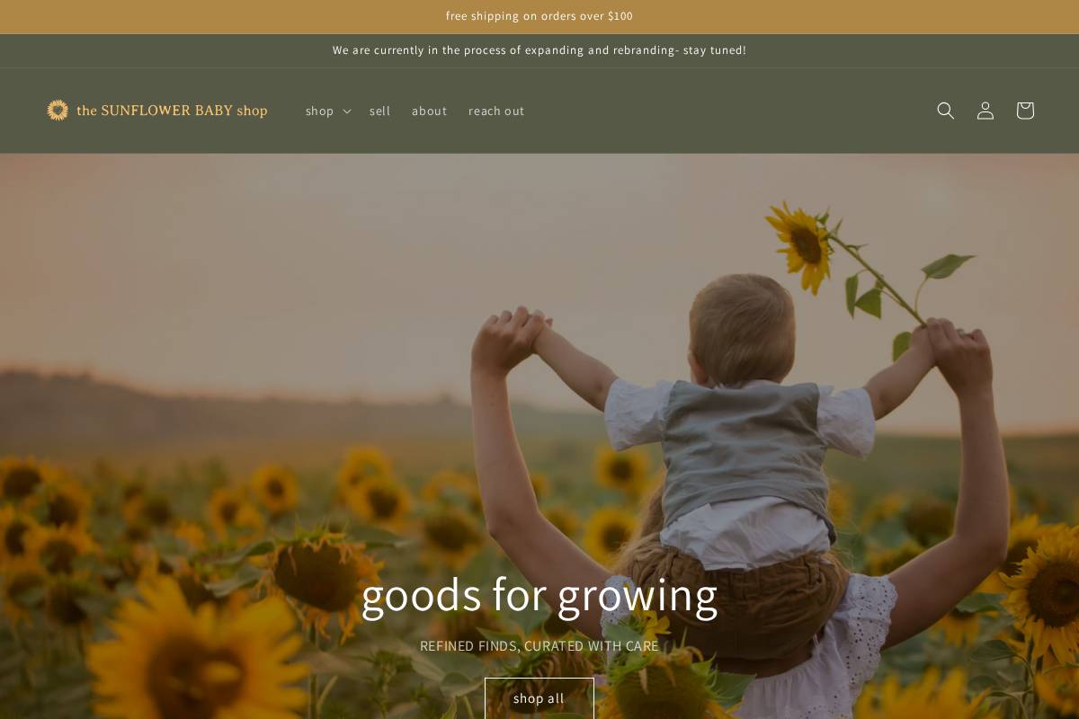 thesunflowerbabyshop.com homepage screenshot