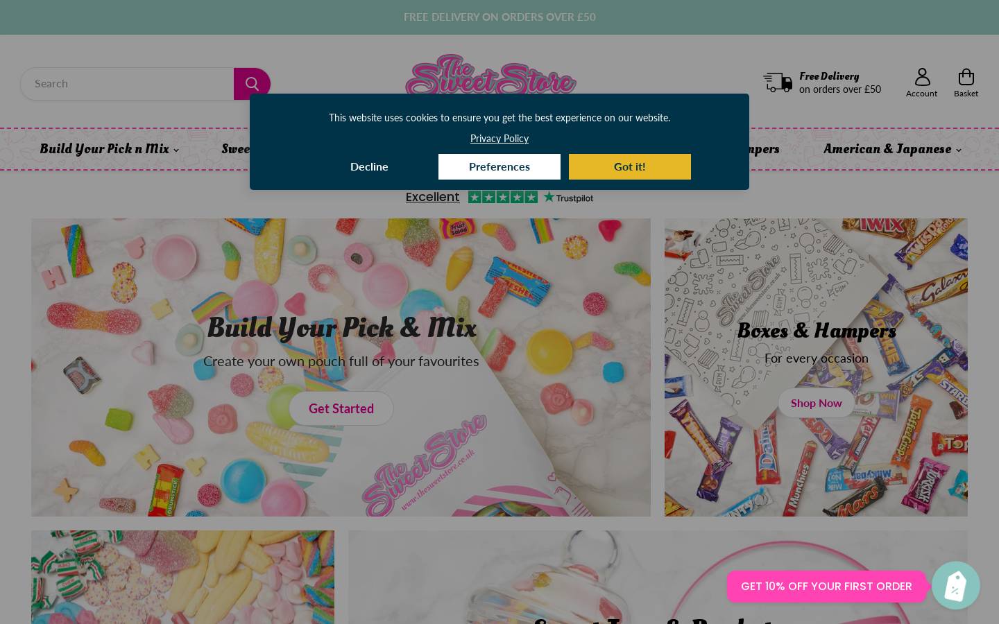 The Sweet Store homepage screenshot