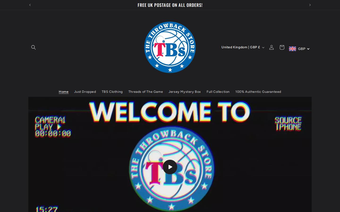 The Throwback Store homepage screenshot