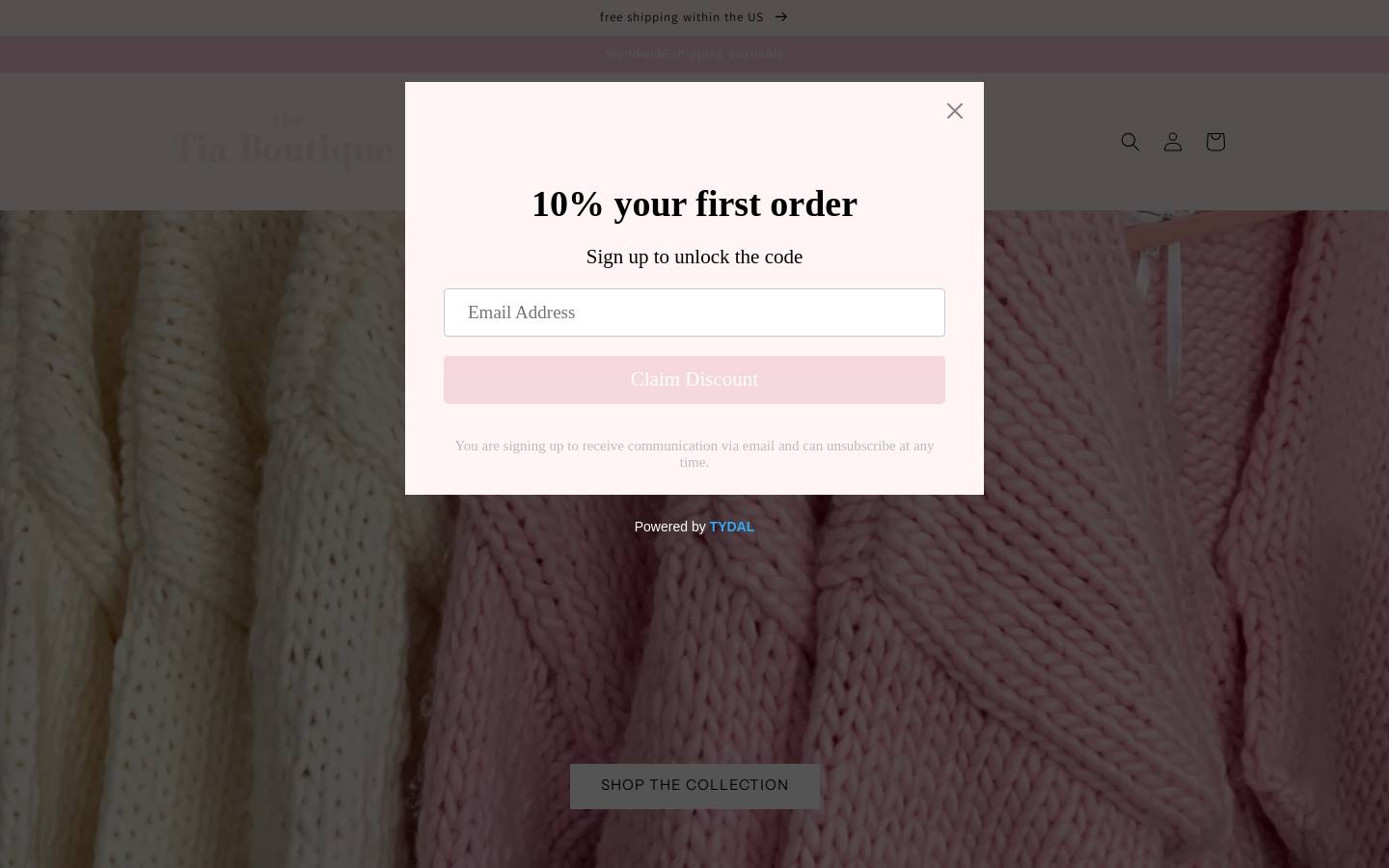 thetiaboutique.com homepage screenshot