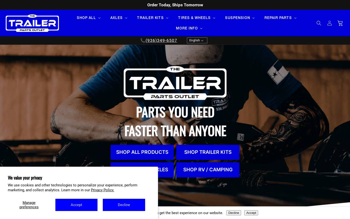 thetrailerpartsoutlet.com homepage screenshot