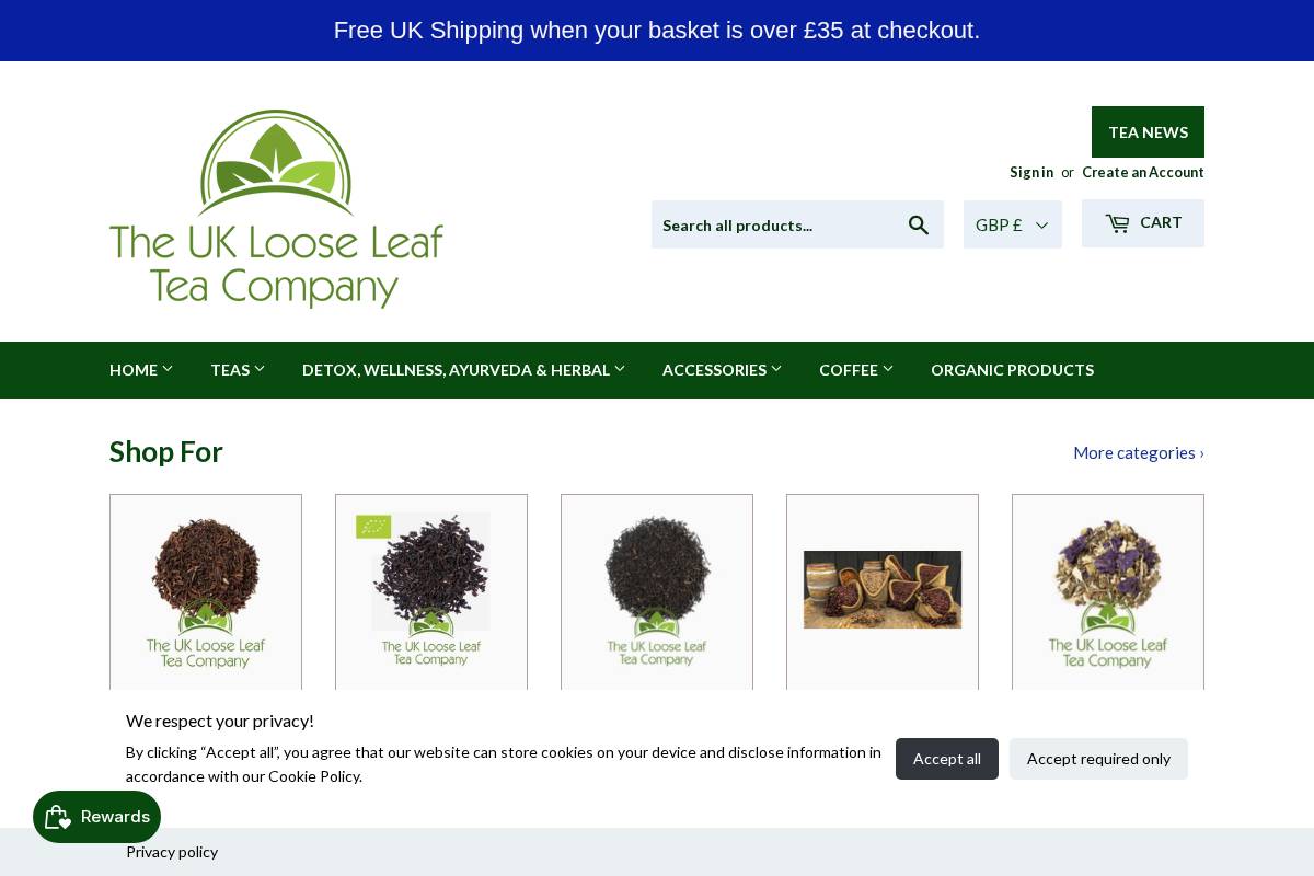 The UK Loose Leaf Tea Company homepage screenshot