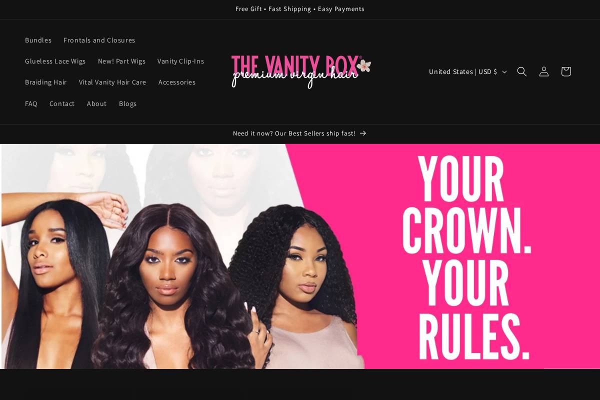 thevanityboxhair.com homepage screenshot