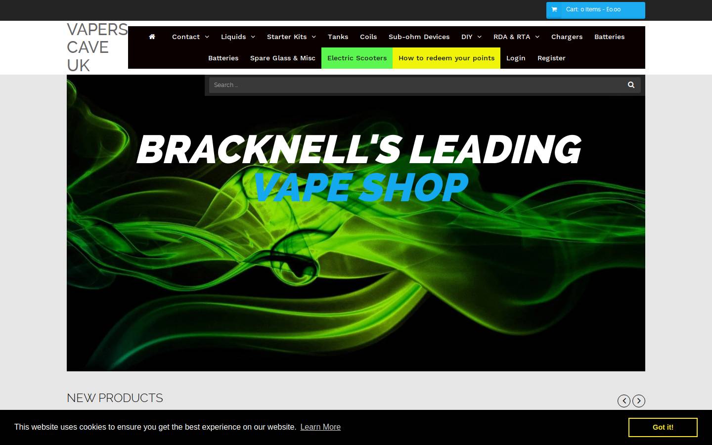 The Vapers Cave homepage screenshot