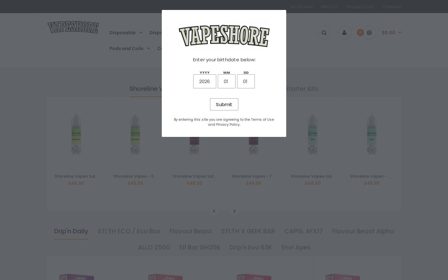 thevapeshore.com homepage screenshot