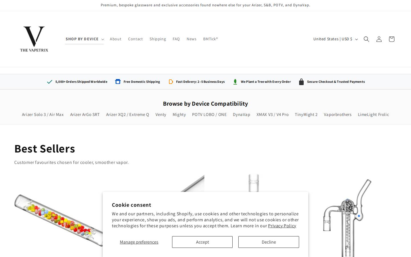 The Vapetrix homepage screenshot