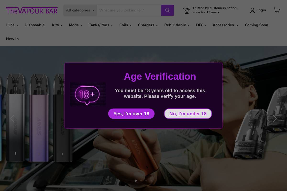thevapourbar.co.uk homepage screenshot