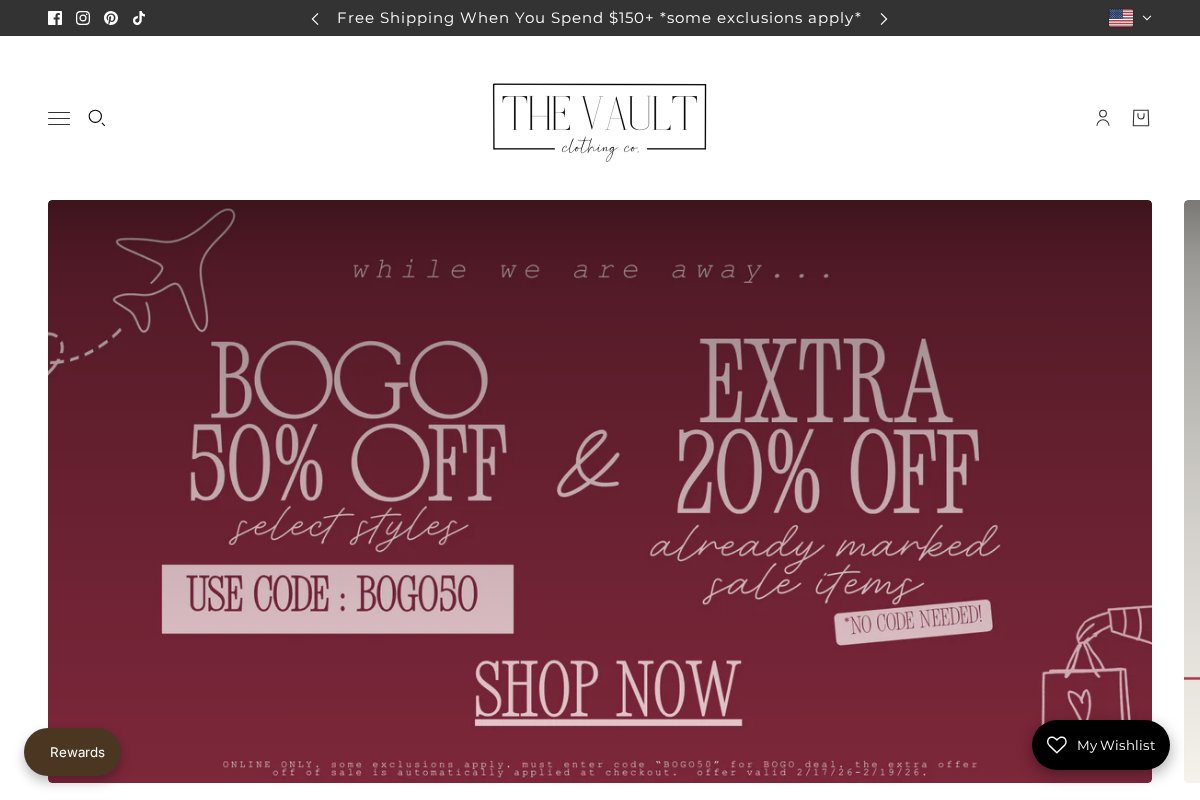 The Vault Clothing Co. homepage screenshot