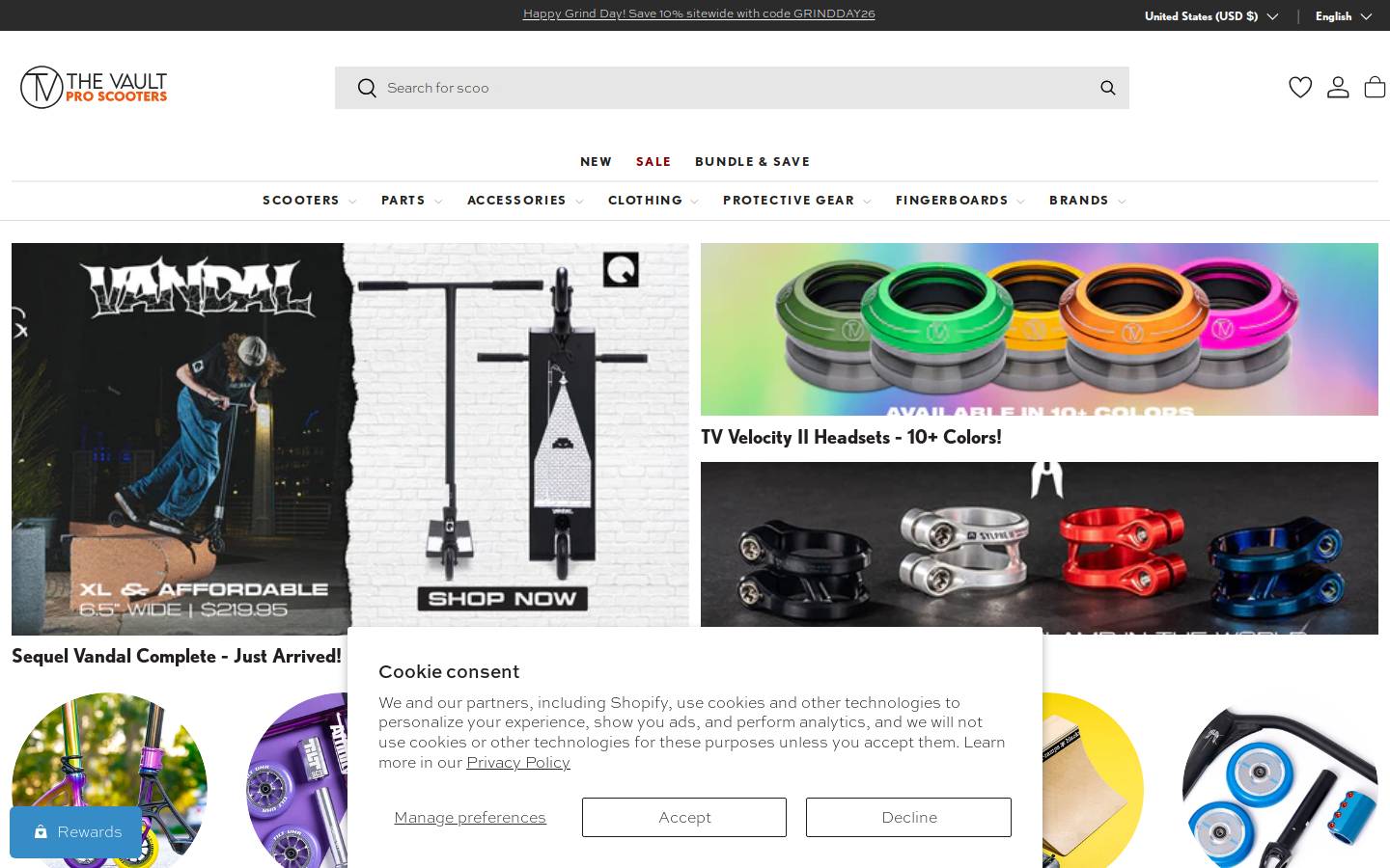 The Vault Pro Scooters homepage screenshot