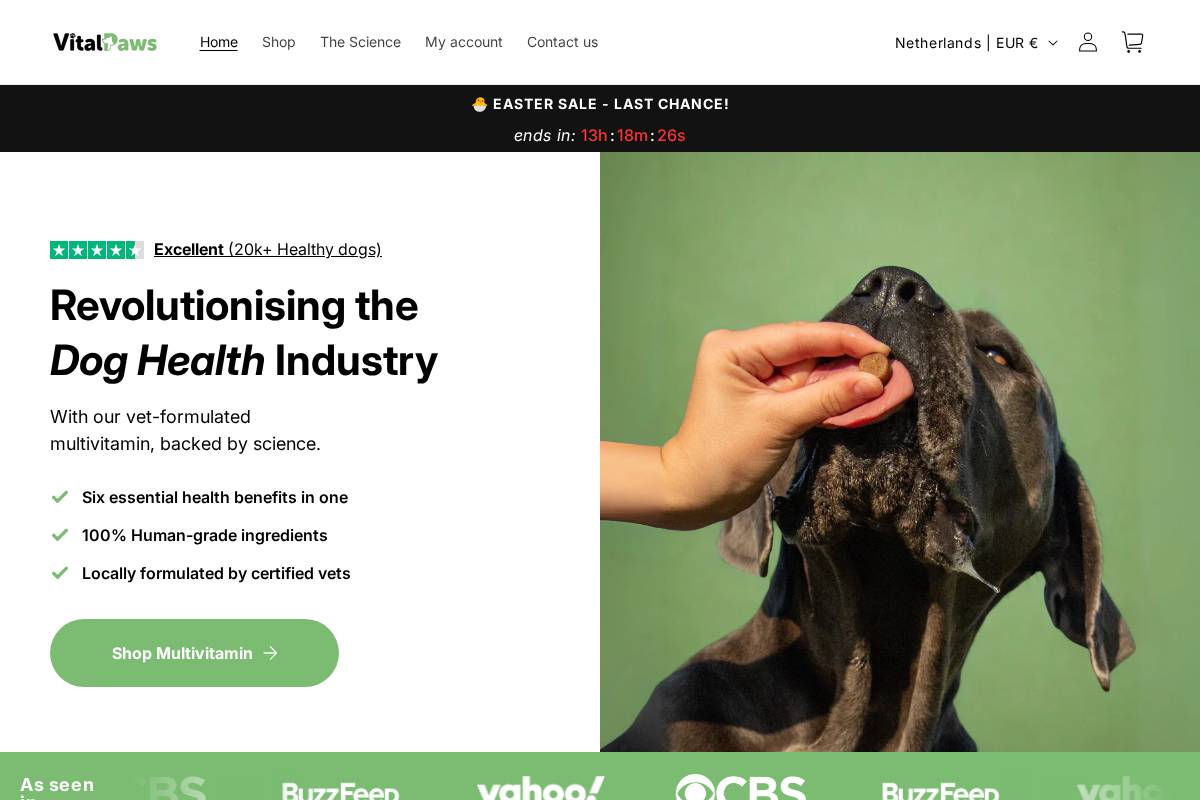VitalPaws homepage screenshot