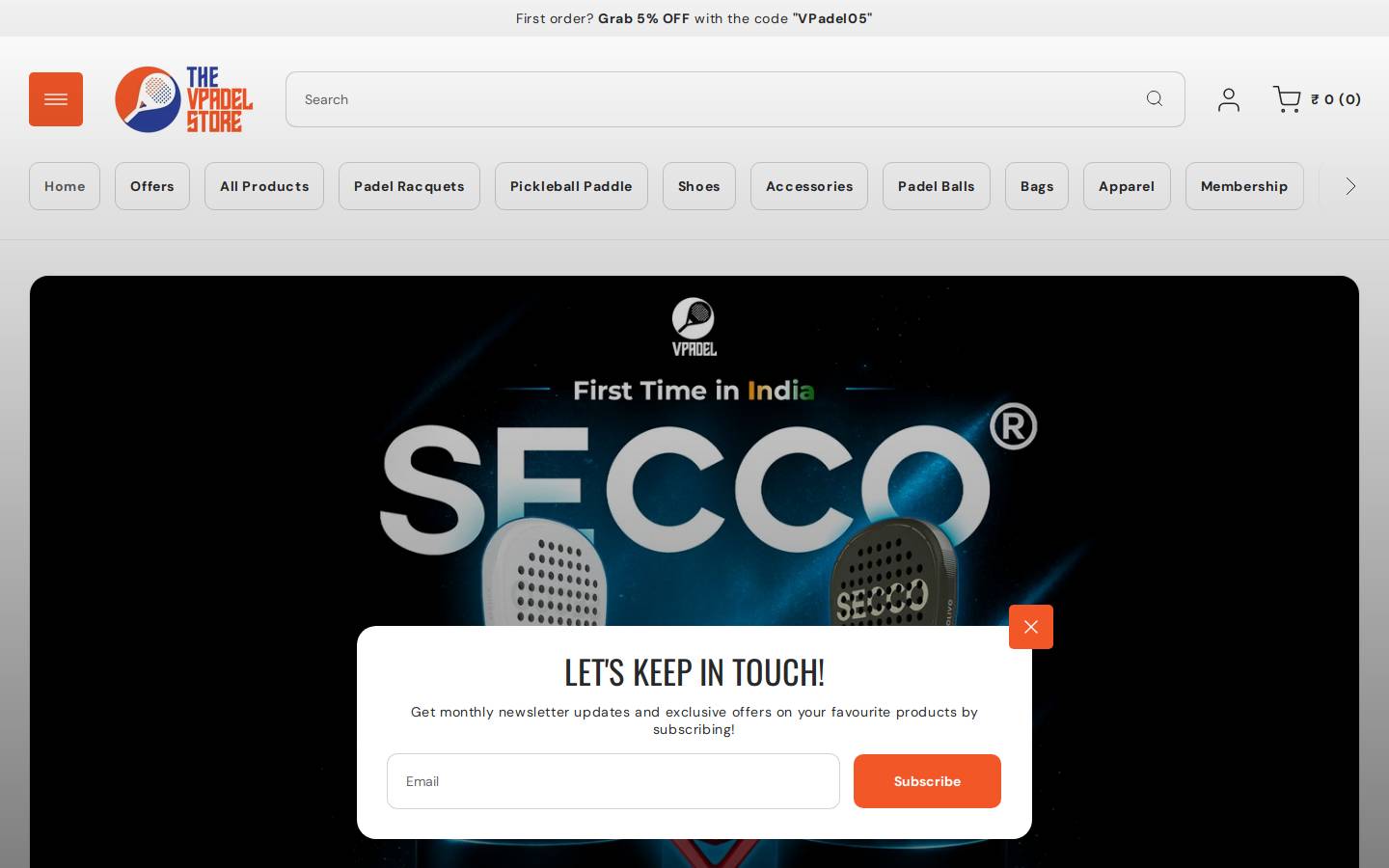 thevpadelstore.com homepage screenshot