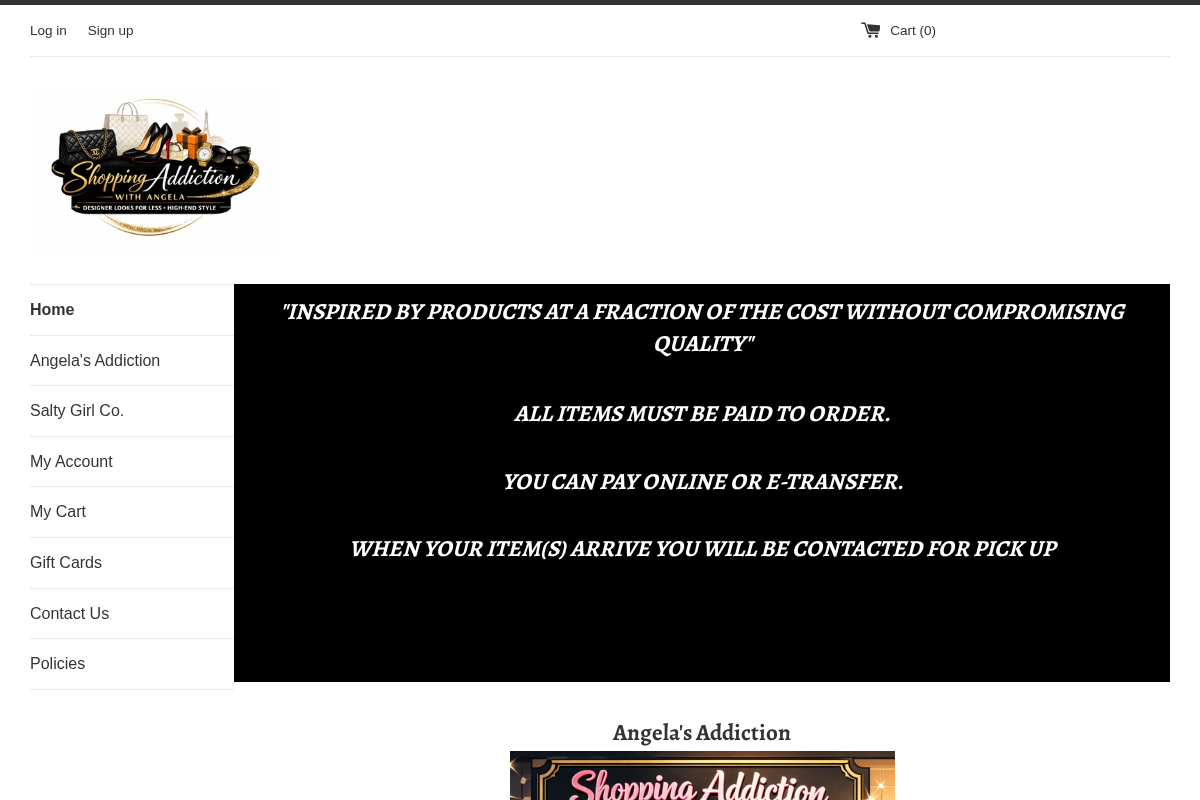 Angela's Addiction homepage screenshot