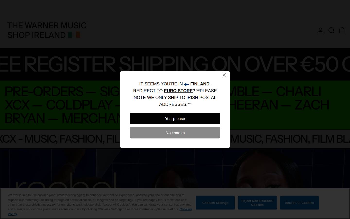 The Warner Music Shop Ireland homepage screenshot