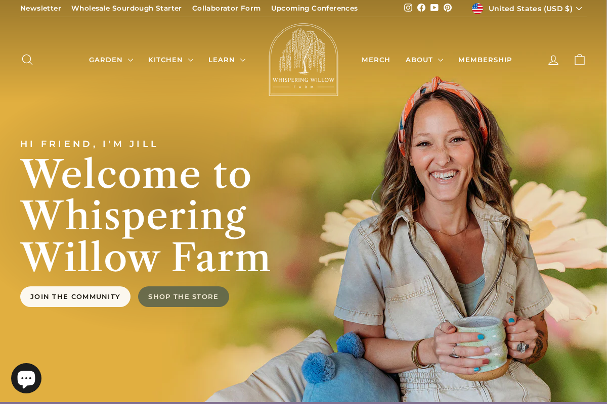 The Whispering Willow Farm homepage screenshot