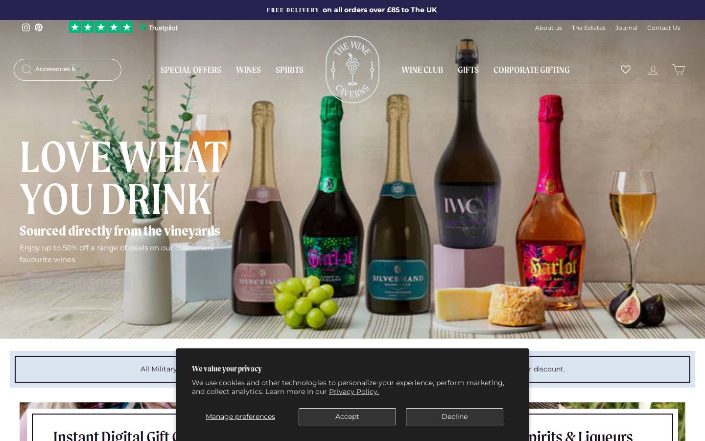 The Wine Caverns homepage screenshot