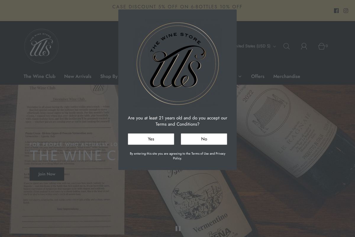 The Wine Store homepage screenshot