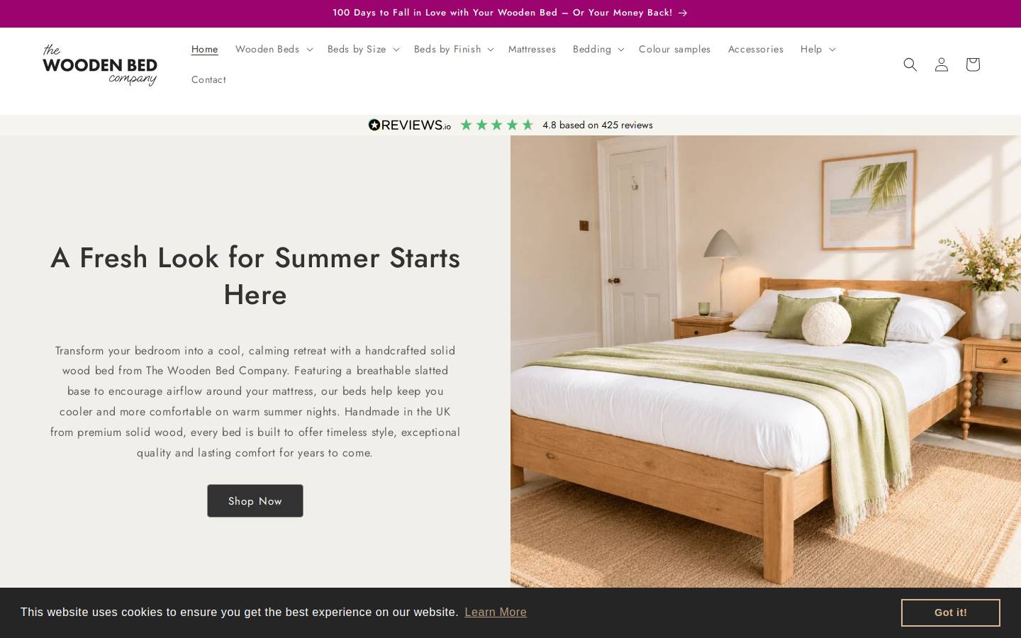 The Wooden Bed Company homepage screenshot