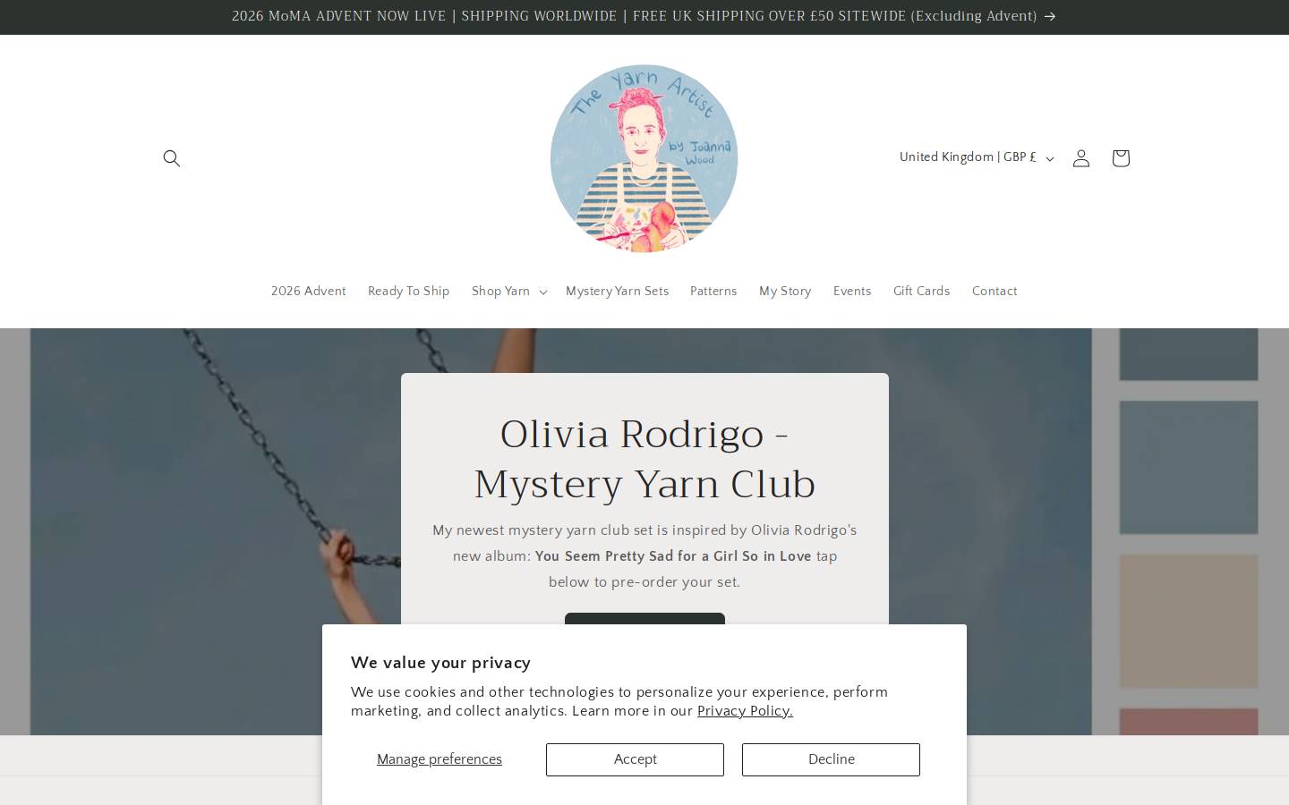 theyarnartist.com homepage screenshot