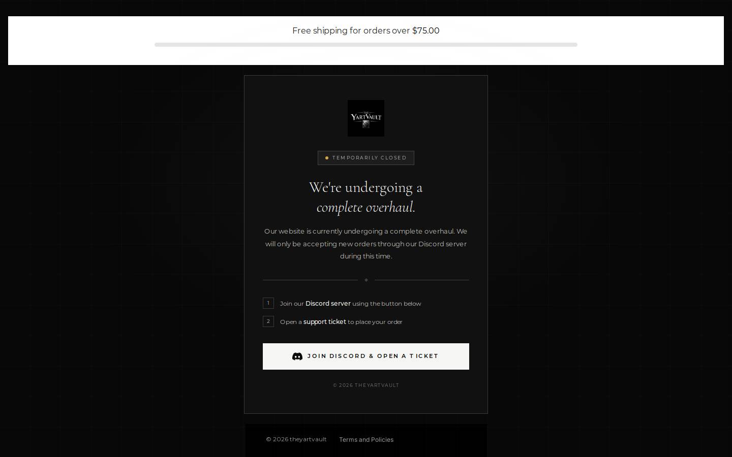 theyartvault.shop homepage screenshot