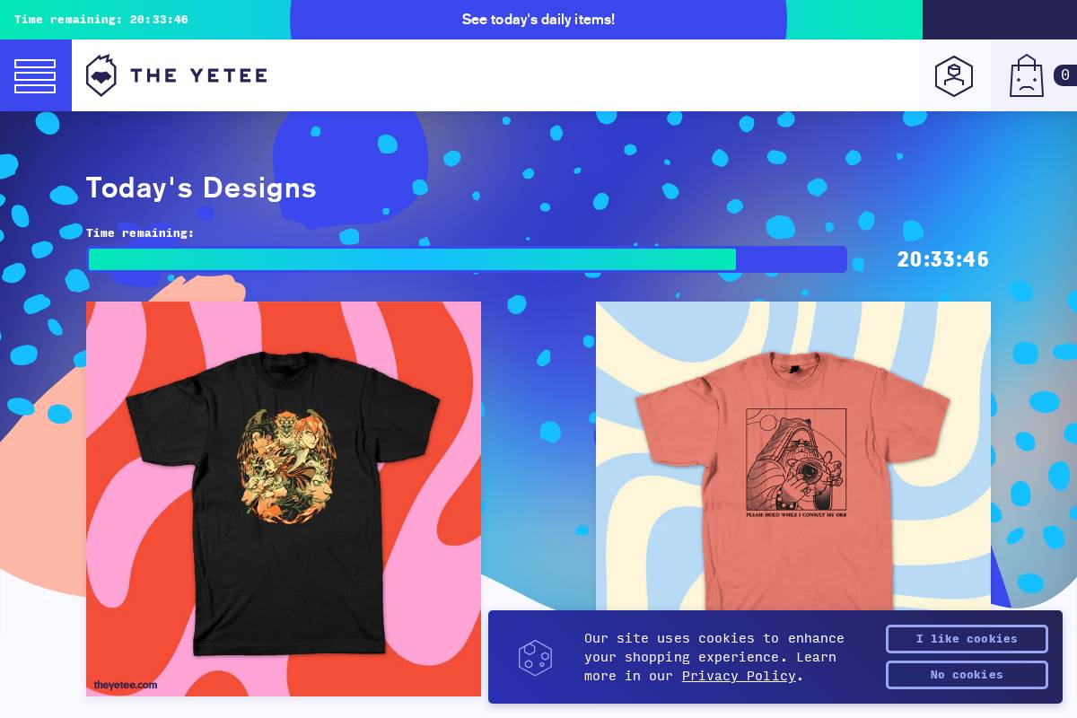 The Yetee homepage screenshot