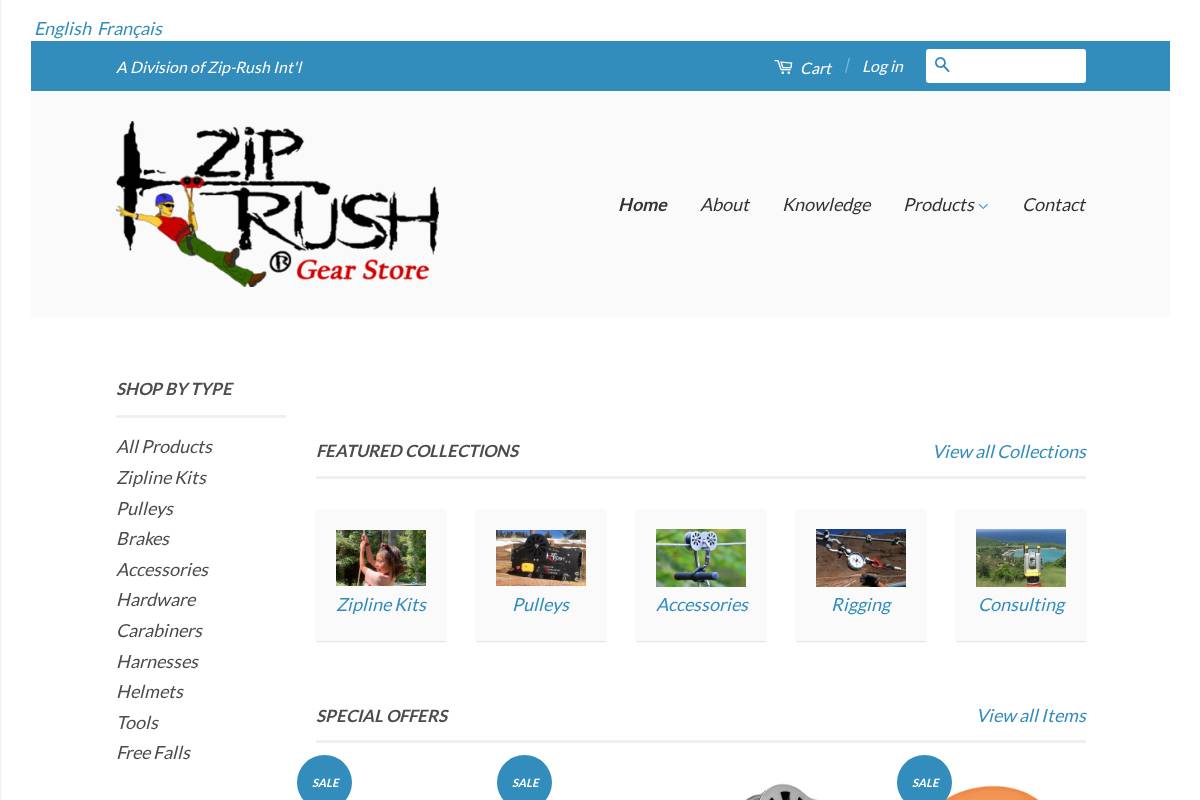 Zip-Gear homepage screenshot