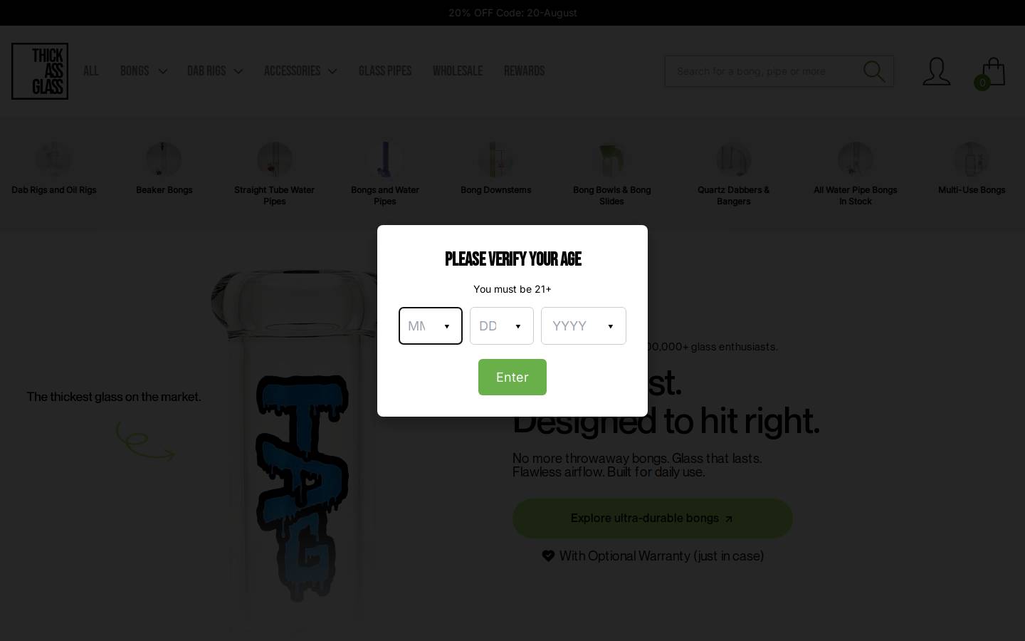 Thickassglass homepage screenshot