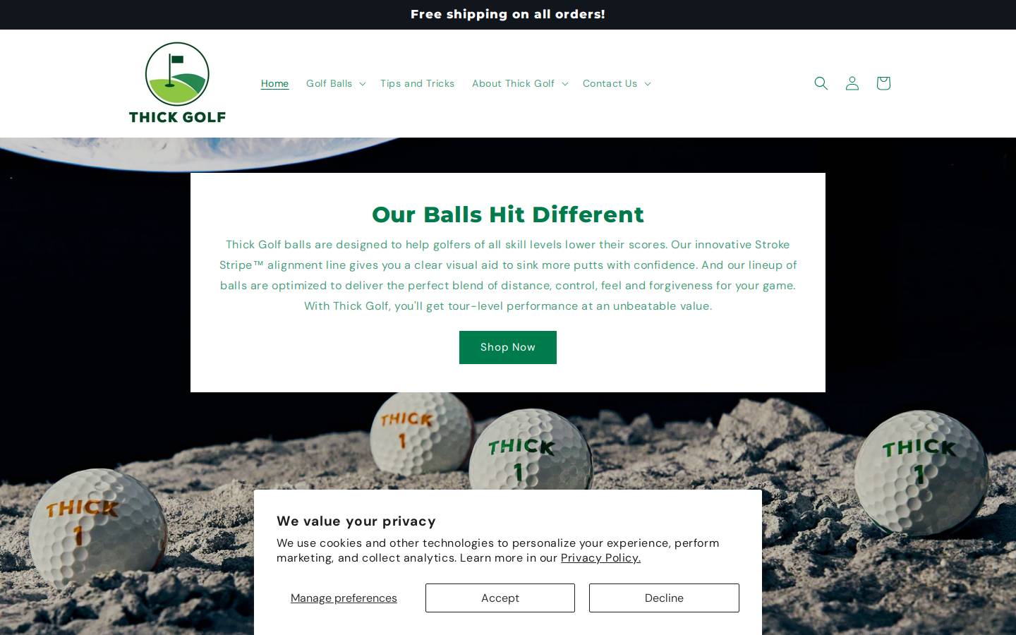thickgolf.com homepage screenshot