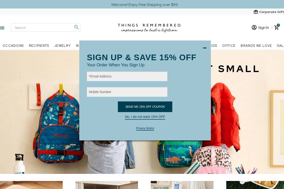 thingsremembered.com homepage screenshot