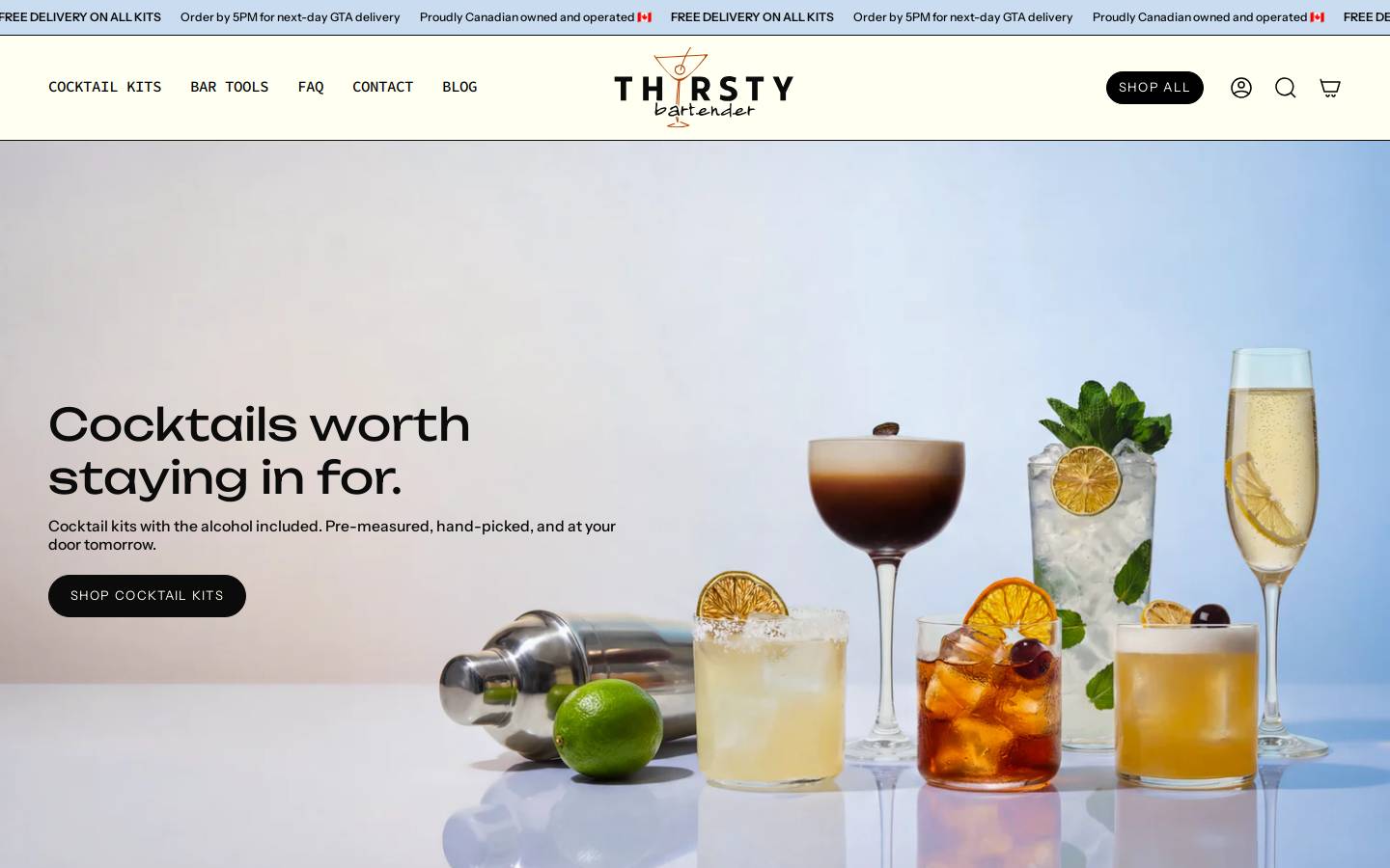 thirstybartender.ca homepage screenshot