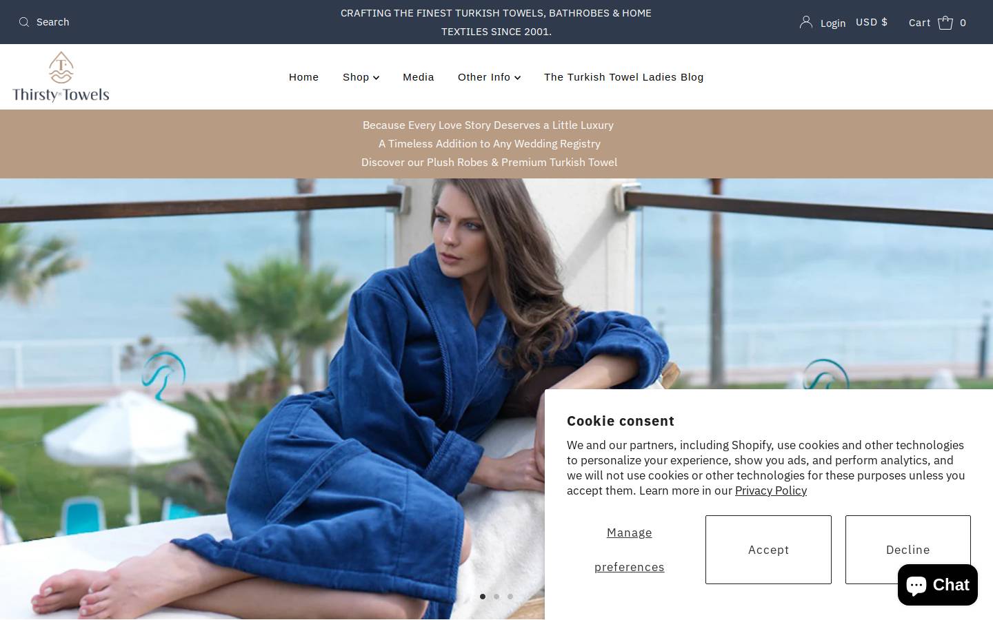 ThirstyTowels & Bathrobes homepage screenshot