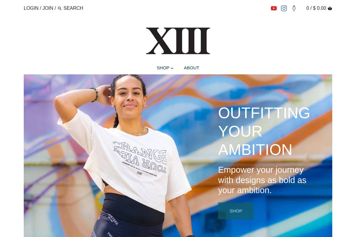 thirteenfitapparel.com homepage screenshot